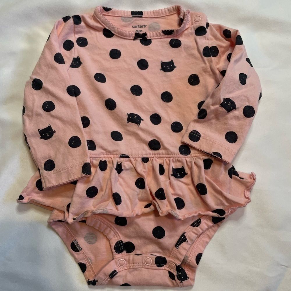 Girls Carters size 9 month pink and black cat One piece